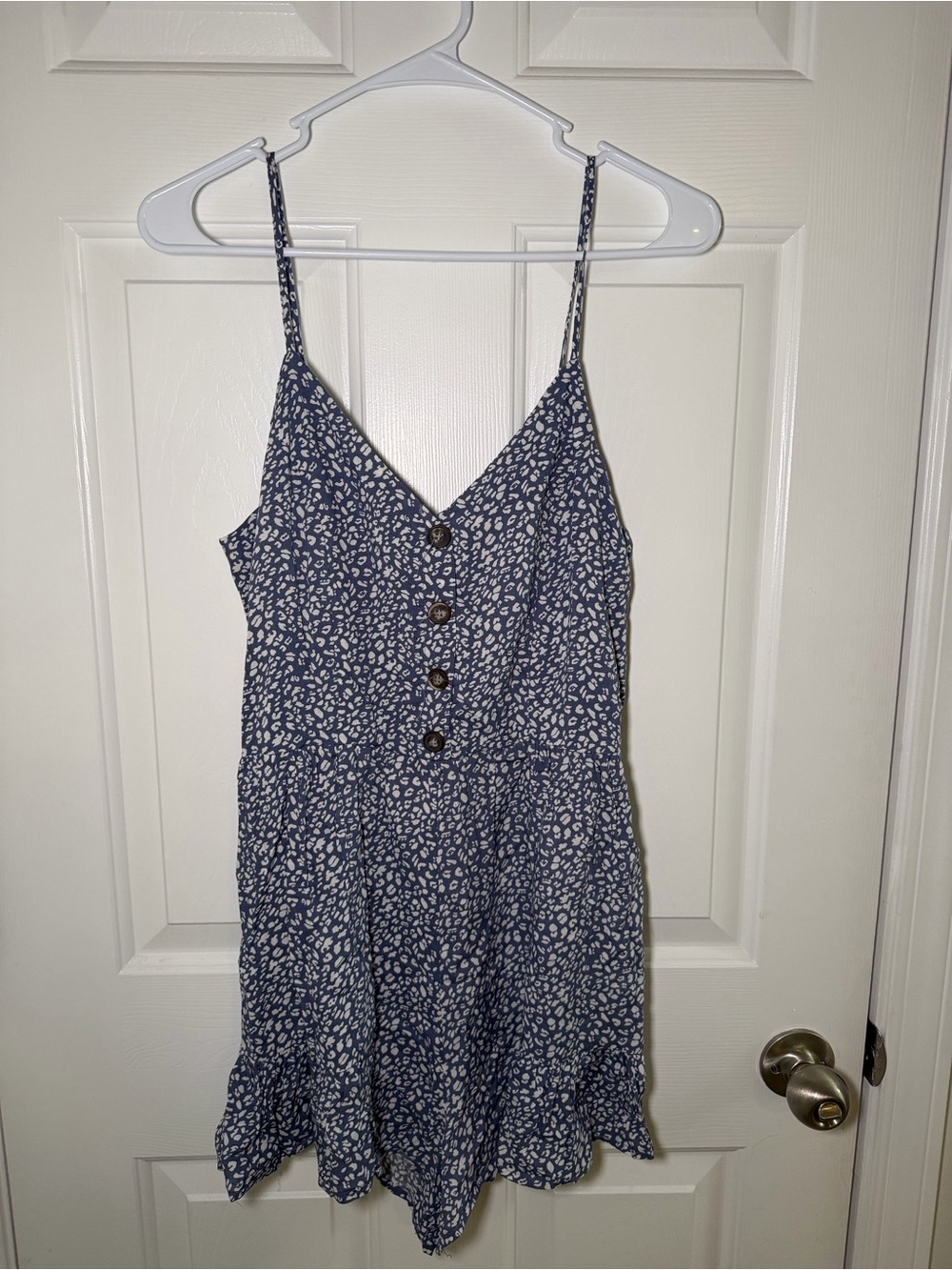 Navy Floral Print One-Piece Romper with Buttons